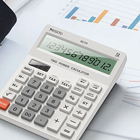 Yesido EC10 Güneş Enerjili 12 Haneli Hesap Makinesi - Beyaz