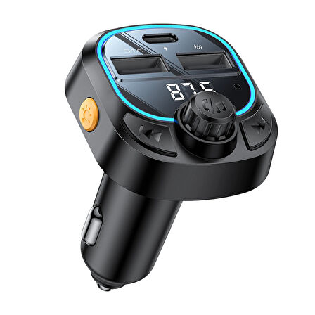 Yesido Y70 RGB 1 Adet 15W Type-C ve 1 Adet 15W USB Çıkışlı BT 5.3 FM Transmitter - Siyah