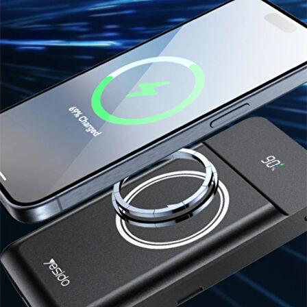 Yesido YP69 Led Göstergeli 20W PD Kablosuz Magsafe Powerbank - Siyah