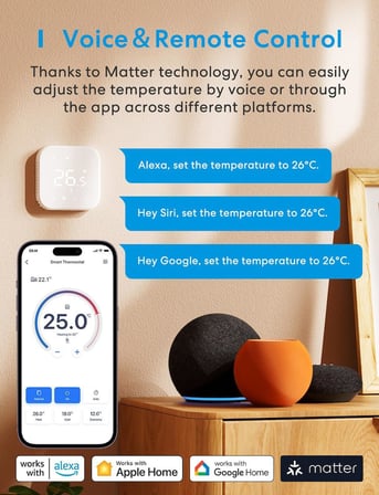 Meross Akıllı Termostat Matter MTS215B (Apple Home Destekli)