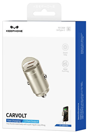 Keephone CC12 CarVolt 36W PD Hızlı Araç Şarj - Gold