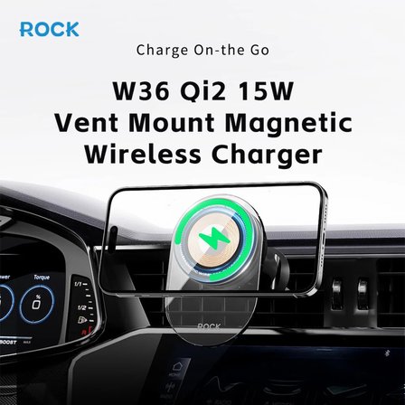 Rock W36 Qi2 MagSafe Transparan Kablosuz Şarjlı Araç Tutucu - Siyah