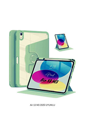 iPad Air 13 2025 M3 Çip Uyumlu 360° Dönebilen Yatay Dikey Standlı Fuchsia Pino Tablet Kılıfı