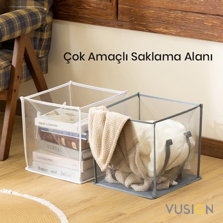 Vusign Katlanabilir Fileli Kirli Çamaşır Sepeti, Beyaz