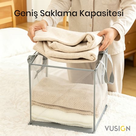 Vusign Katlanabilir Fileli Kirli Çamaşır Sepeti, Siyah