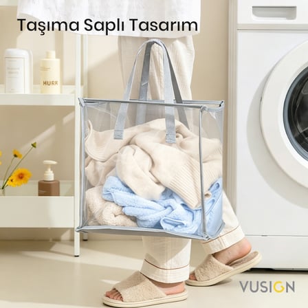 Vusign Katlanabilir Fileli Kirli Çamaşır Sepeti, Siyah