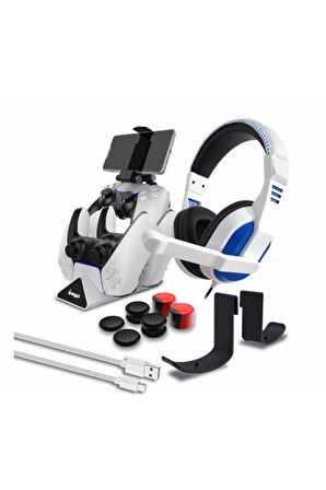 12'li Playstation 5 Kablo Stand Şarj Kulaklık Askı Analog Set