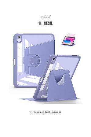 iPad 11. Nesil A16 2025 Uyumlu 360° Dönebilen Yatay Dikey Standlı Fuchsia Pino Tablet Kılıfı