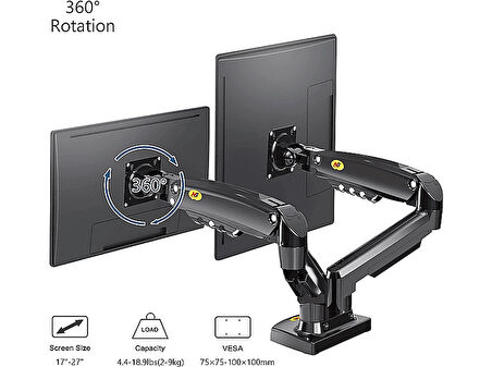DAYTONA NB Northbayou F160 17-27" Çift Kol 2-9 kg Amortisörlü Monitör Standı