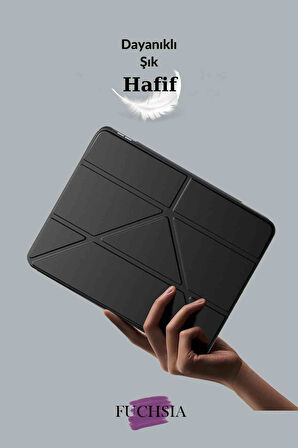 Galaxy Tab S10 FE 10.9 inç Uyumlu Kalem Bölmeli Katlanabilir Standlı Tri Folding Tablet Kılıfı