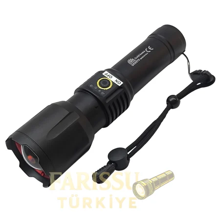 GK9570 80W LED Lazer Silindir Şarjlı El Feneri - 8000 Lümen Uzun Menzilli, Teleskopik Zoomlu Kamp