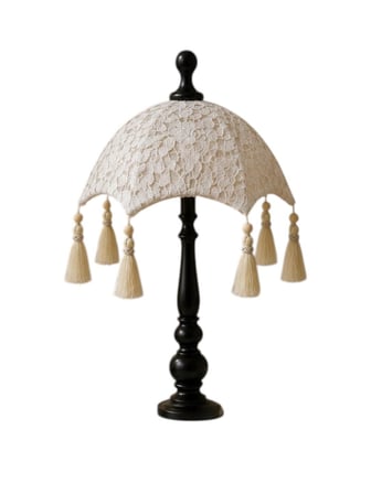 Bali Şemsiyesi 5 Renk Seçenekli Kadife Üzeri Fransız Dantelli Ahşap Ayaklı Dekoratif Ürün 45x30cm