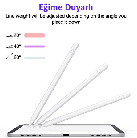 iPad Pro 13 2024 Uyumlu Avuç İçi Algılamayan Eğimle Çizim Kalınlığı Değişen Stylus Kalem