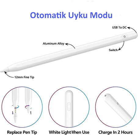 iPad Pro 13 2024 Uyumlu Avuç İçi Algılamayan Eğimle Çizim Kalınlığı Değişen Stylus Kalem