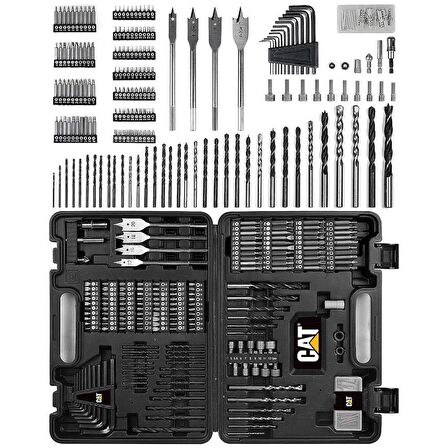 CAT DX12SET 18Volt/2.0Ah Li-ion Çift Akülü Kömürsüz Profesyonel Şarjlı Darbeli Matkap + DA01903 201 Parça Delme/Vidalama Uç Seti