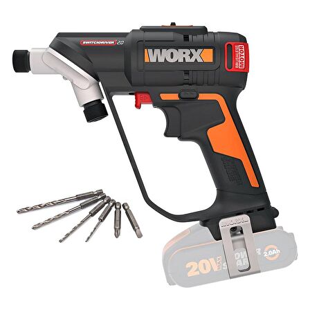 WORX WX177.9 20Volt Döner Kafa ve Çift Mandrenli Profesyonel Kömürsüz Şarjlı Matkap + 6 Parça Uç (Akü Dahil Değildir) 
