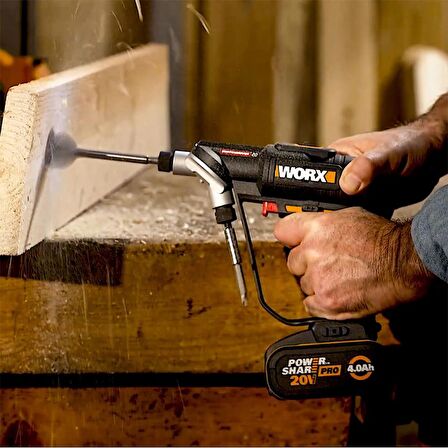 WORX WX177.9 20Volt Döner Kafa ve Çift Mandrenli Profesyonel Kömürsüz Şarjlı Matkap + 6 Parça Uç (Akü Dahil Değildir) 