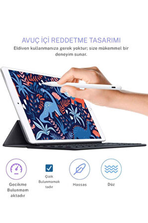iPad 11 Nesil Uyumlu Avuç İçi Reddetmeli Bluetoothlu Dokunmatik Özel Çizim ve Yazı Kalemi