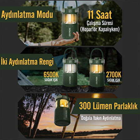 NowGo F1 20W Bluetoooth Hoparlör Taşınabilir Powerbank Kamp Feneri Yeşil