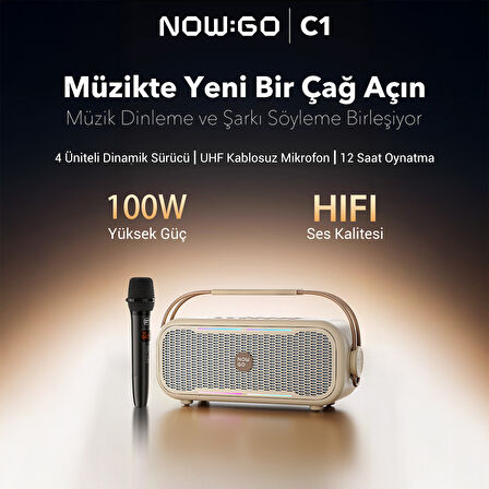 NowGo C1 100W Taşınabilir RGB Bluetooth Hoparlör Mikrofonlu Karaoke Parti Speaker Yeşil