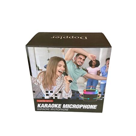 Doppler Diamond Ledli Siyah Bluetooth Hoparlör ve Mikrofon Kablosuz Mini Karaoke Seti Mikrofonlu