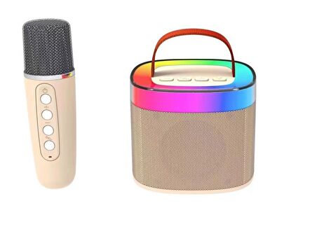 Doppler Diamond Ledli Krem Bluetooth Hoparlör ve Mikrofon Kablosuz Mini Karaoke Seti Mikrofonlu