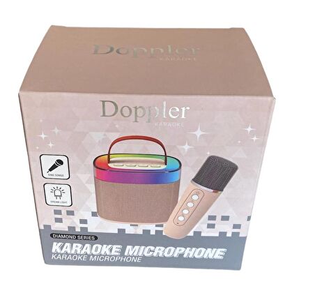 Doppler Diamond Ledli Krem Bluetooth Hoparlör ve Mikrofon Kablosuz Mini Karaoke Seti Mikrofonlu