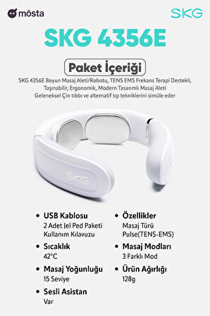 SKG 4356E Özel Isı Terapisi-Termoterapi TENS EMS Frekans Destekli Boyun Masaj Aleti, Taşınabilir