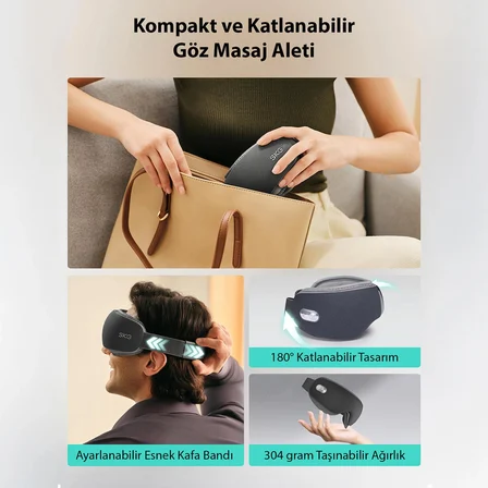 SKG ES500 Isıtmalı Göz Masaj Aleti – Bluetooth Destekli, Katlanabilir, Sessiz, 3 Kademeli Hava Basınçlı, Göz Altı Morluk ve Kırışıklık, Şakak Masajı