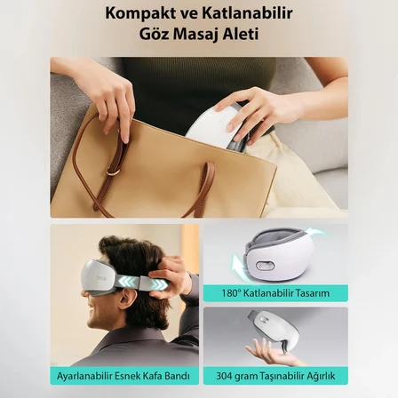 SKG ES500 Isıtmalı Göz Masaj Aleti – Bluetooth Destekli, Katlanabilir, Sessiz, 3 Kademeli Hava Basınçlı, Göz Altı Morluk ve Kırışıklık, Şakak Masajı