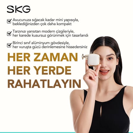 SKG FS300 Ultra Mini Masaj Tabancası | Sessiz, Güçlü Titreşimli, Cep Boy, Taşınabilir, Şarjlı | 2800 RPM, 3 Başlıklı