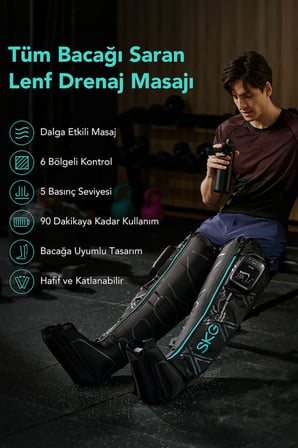 SKG YY-A01L L Beden Lenf Drenaj ve Bacak Kompresyon Masaj Aleti | 2'Li Set Sağ+Sol | 360° 5 kademeli Hava Basıncı | Akıllı Bacak ve Ayak Masaj Cihazı | 3 Akıllı Masaj Modu 