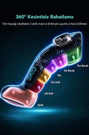 SKG YY-A01L L Beden Lenf Drenaj ve Bacak Kompresyon Masaj Aleti | 2'Li Set Sağ+Sol | 360° 5 kademeli Hava Basıncı | Akıllı Bacak ve Ayak Masaj Cihazı | 3 Akıllı Masaj Modu 