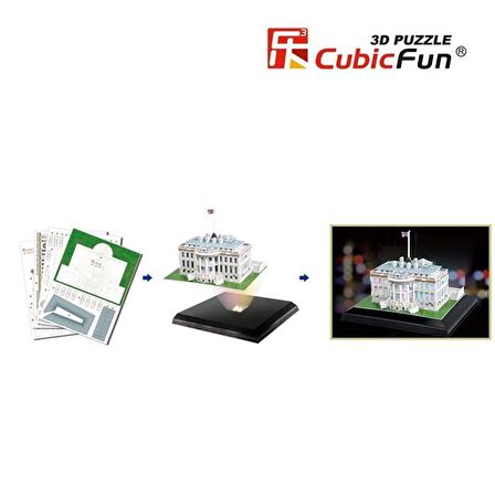 Cubic Fun 3D 56 Parça Led Puzzle Beyaz Saray - ABD  (Led Işıklı)