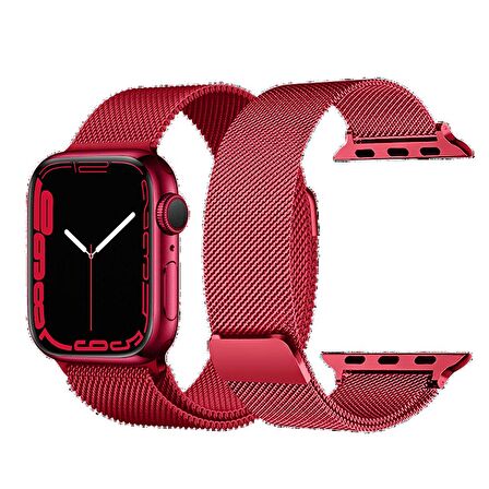 Piili Apple Watch Uyumlu Metal Kayış 42/44/45 - Kırmızı 