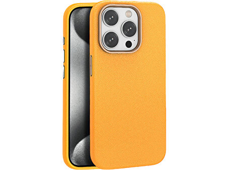 PIILI iPhone 15 Pro Leather Magsafe Telefon Kılıfı Sarı