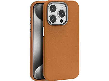 PIILI iPhone 15 Pro Max Leather Magsafe Telefon Kılıfı Kahverengi