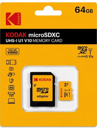 64GB Micro SD UHS-I C10 U1 V10 Hafıza Kartı + Adaptör Sarı Renk ile Güvenilir Veri Depolama