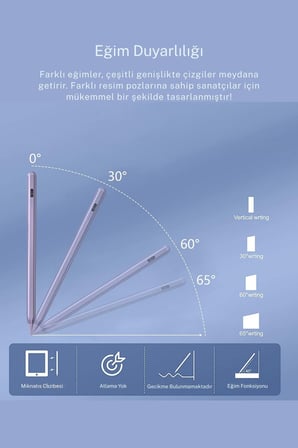 Fuchsia iPad 2025 11. Nesil A16 M3 ile Uyumlu Avuçiçi Red ve Eğim Özellikli Manyetik Yapışan Dokunmatik Kalem