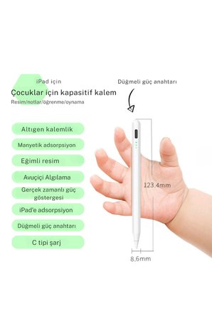 Fuchsia iPad Uyumlu Çocuk Boy Eğime Duyarlı ve Avuç İçi Reddetmeli Aktif Dokunmatik Tablet Kalemi
