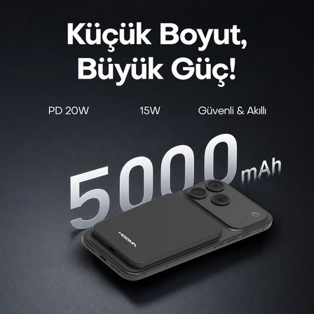 Hooma Magpulse 5 Slim 5000 mAh Powerbank Siyah (Hooma Türkiye Garantili)
