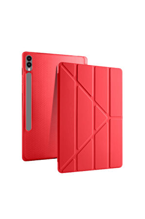 Galaxy Tab S10 Plus Uyumlu 12,4 inç Kılıf Fuchsia Akıllı Kalem Bölmeli Standlı Tri Folding Smart Kılıf