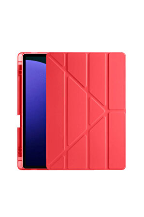 Galaxy Tab S10 Plus Uyumlu 12,4 inç Kılıf Fuchsia Akıllı Kalem Bölmeli Standlı Tri Folding Smart Kılıf