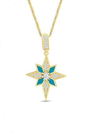 Altın Mavi Mineli Kuzey Yıldızı Charm Kolye