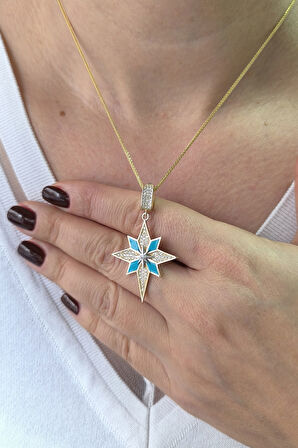 Altın Mavi Mineli Kuzey Yıldızı Charm Kolye