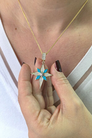 Altın Mavi Mineli Kuzey Yıldızı Charm Kolye