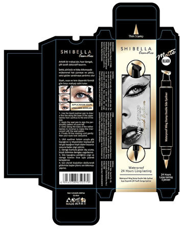 Shibella Cosmetics Suya Dayanıklı Çift Taraflı 24 Saat Damga Eyeliner - Ince Damga