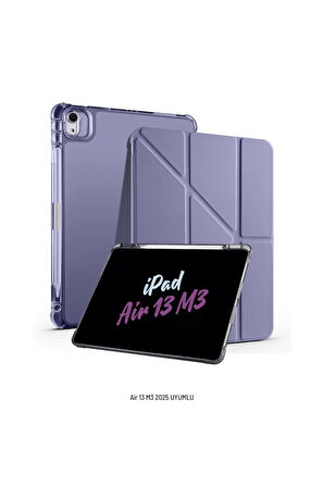 iPad Air 13 inç 2025 M3 Çip Uyumlu Kalem Bölmeli Standlı Akıllı Fuchsia Trifolding Tablet Kılıfı