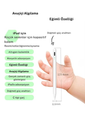 iPad 11 Nesil Uyumlu Avuçiçi Red ve Eğim Özellikli Aktif Dokunmatik Tablet Kalemi FSKL35