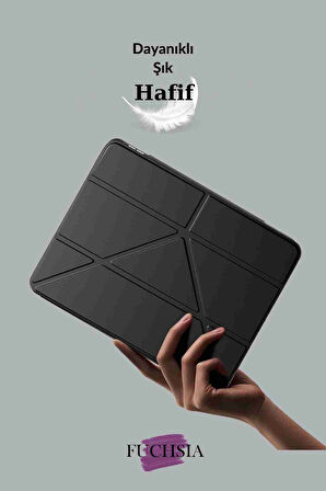 Galaxy Tab S8 Plus Uyumlu Kalem Bölmeli Standlı Fuchsia Trifolding Tablet Kılıfı